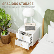 White Bedside Table with Two Drawers With Gold Legs and Knobs by HOMCOM
