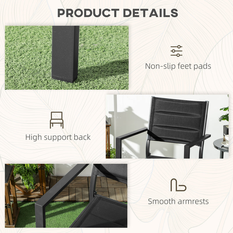 Set of 2 Black Aluminium Garden Chairs Stackable Outdoor Seating for Patio or Balcony