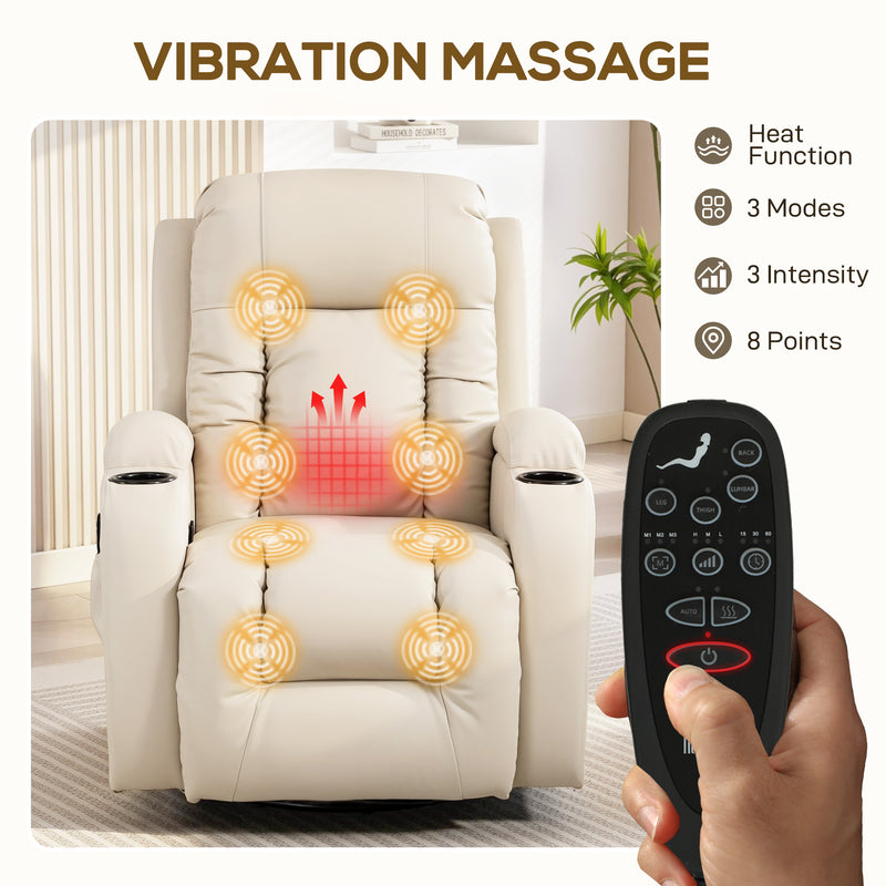 Massage Recliner Chair with Heat and Remote for Home Relaxation Cream