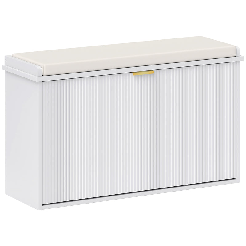 White Shoe Storage Bench with Cushioned Seat and Eight Compartments by HOMCOM