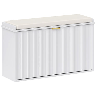 White Shoe Storage Bench with Cushioned Seat and Eight Compartments by HOMCOM