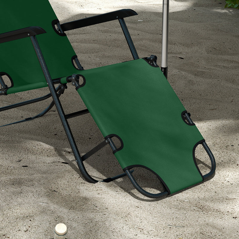 2 Pack Folding Sun Loungers with Adjustable Recline and Pillow for Garden or Camping Green AOSOM