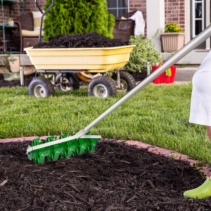Rolling Lawn Aerator Manual Grass Spike Roller with Detachable Handle by Outsunny