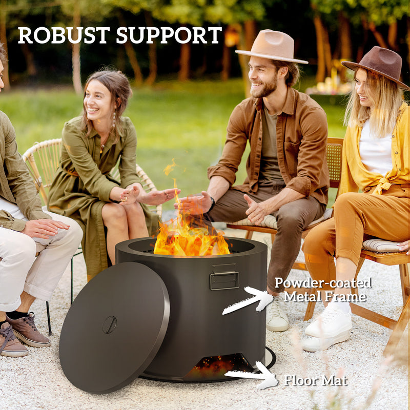 Black Outdoor Round Fire Pit with Poker and Mesh Lid for Garden Heating by Outsunny