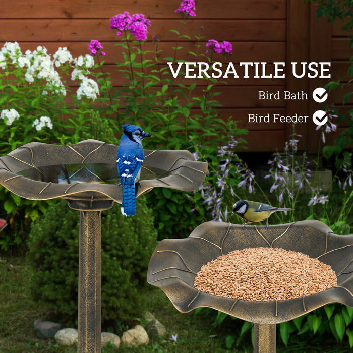 71cm Vintage Bronze Bird Bath with Lotus Leaf Basin for Garden by Outsunny