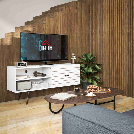 Modern TV Stand with Cupboard and Open Shelves for Living Room Storage White