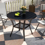 90 cm Round Steel Garden Dining Table with Parasol Hole and Shelf Black by Outsunny