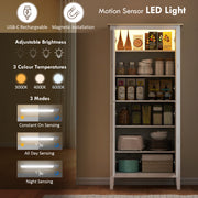 Tall Kitchen Pantry Cupboard with Adjustable Shelves and Motion Sensor Light White