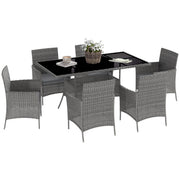 7 Seater Rattan Garden Dining Set With Cushions and Glass Top Table Charcoal Grey by Outsunny