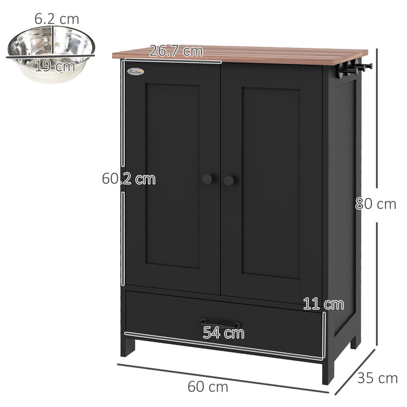 Pet Feeding Station with Raised Dog Bowls Adjustable Height and Storage Hooks, Black