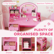 Kids Dressing Table and Chair Set with LED Mirror and Storage for Bedroom Playtime, Pink AOSOM