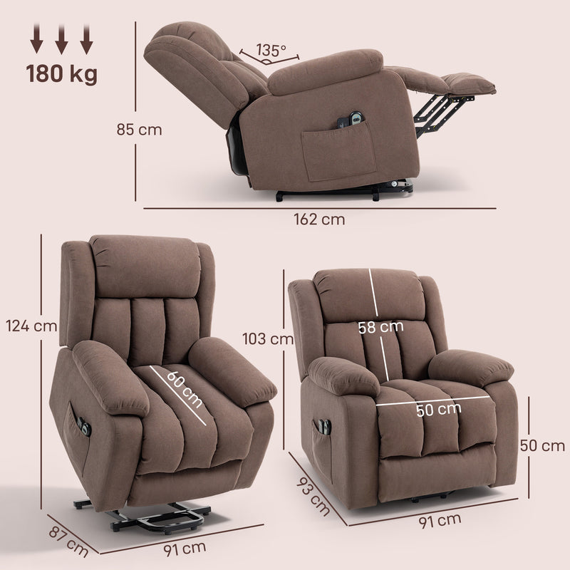 Electric Recliner Chair with Eight Point Massage and Lift Function for Elderly, Dark Brown