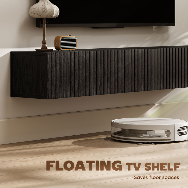 Floating TV Stand for TVs up to 72 Inches with Hidden Storage and Cable Management Black