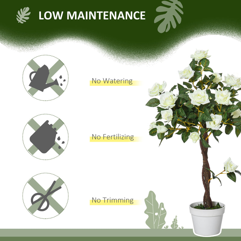 Set of 2 White Rose Artificial Plants 90cm Tall Ideal for Indoor or Outdoor Decor