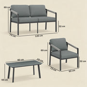 Garden Sofa Set for 4 with Cushions and Lightweight Aluminium Frame Black and Grey Outsunny