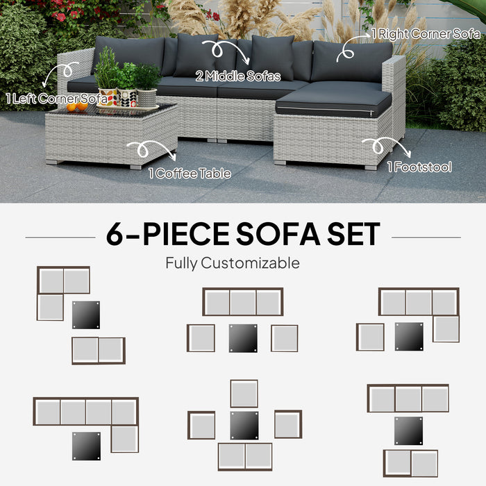 6 Seater Rattan Corner Sofa Set Mixed Grey Outdoor Furniture by Outsunny