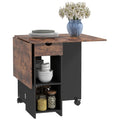 Folding Drop Leaf Dining Table with Drawer and Storage for Small Spaces Rustic Brown by HOMCOM