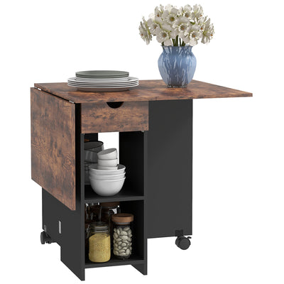 Folding Drop Leaf Dining Table with Drawer and Storage for Small Spaces Rustic Brown by HOMCOM