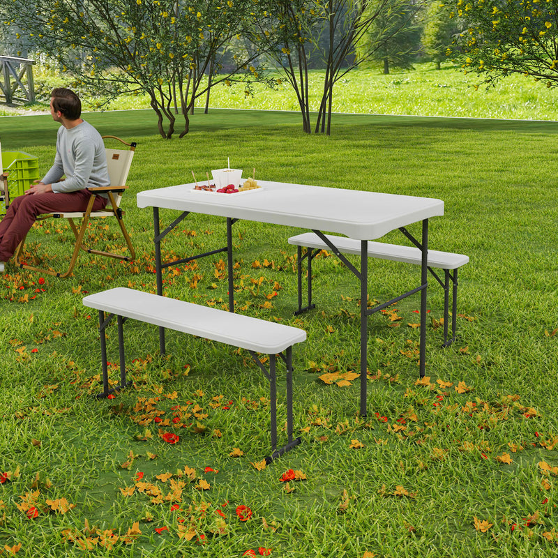 3 Piece Folding Picnic Table and Bench Set for Outdoor Dining and Camping White