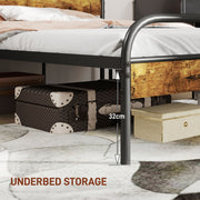 Industrial Style King Size Bed Frame Black and Brown Sturdy Metal and Wood by HOMCOM