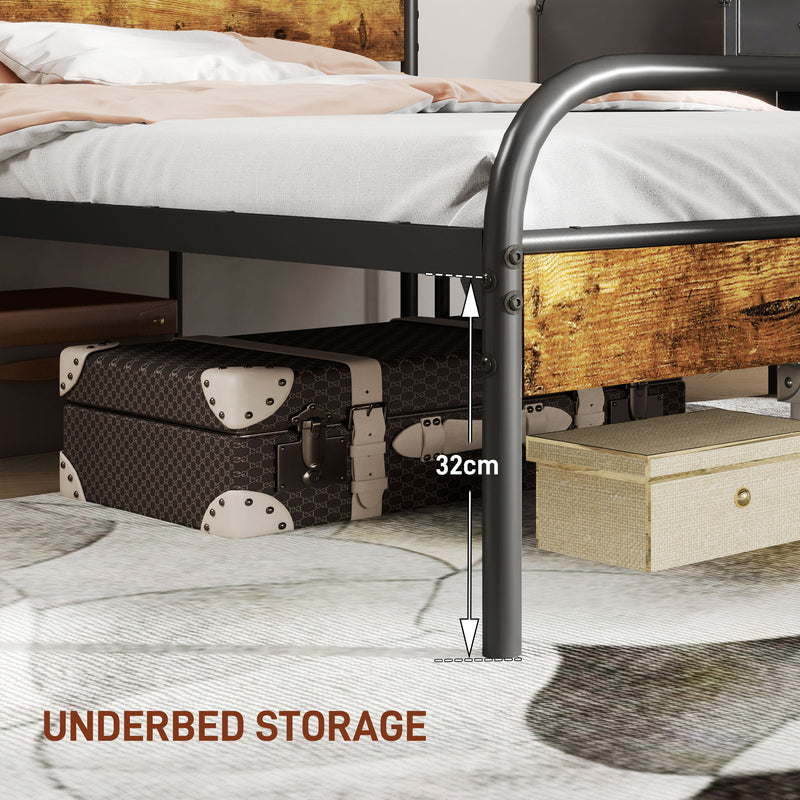 Industrial Style King Size Bed Frame Black and Brown Sturdy Metal and Wood by HOMCOM