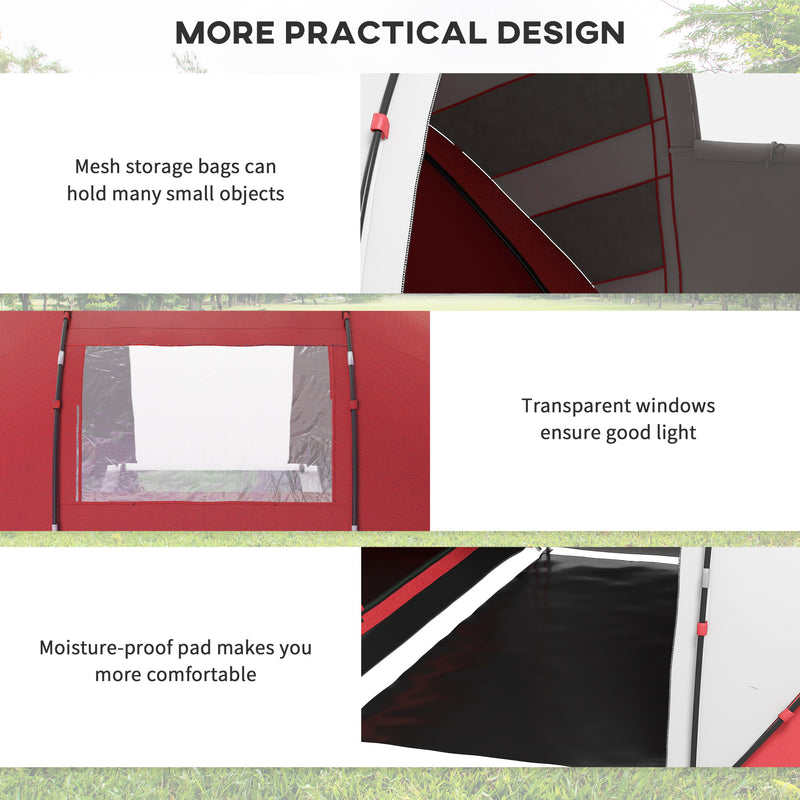 Large Family Tunnel Tent with Two Bedrooms and Living Area for Group Camping Grey and Red