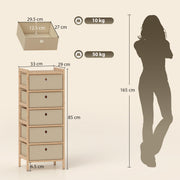Slim Chest of Drawers for Small Bedrooms with Five Fabric Storage Drawers Natural Finish AOSOM