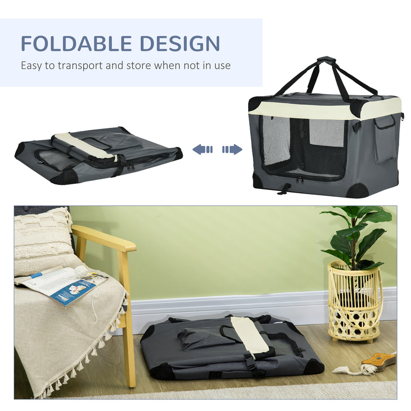 Foldable Pet Carrier With Soft Cushion Ideal for Small Dogs and Cats 70cm, Grey