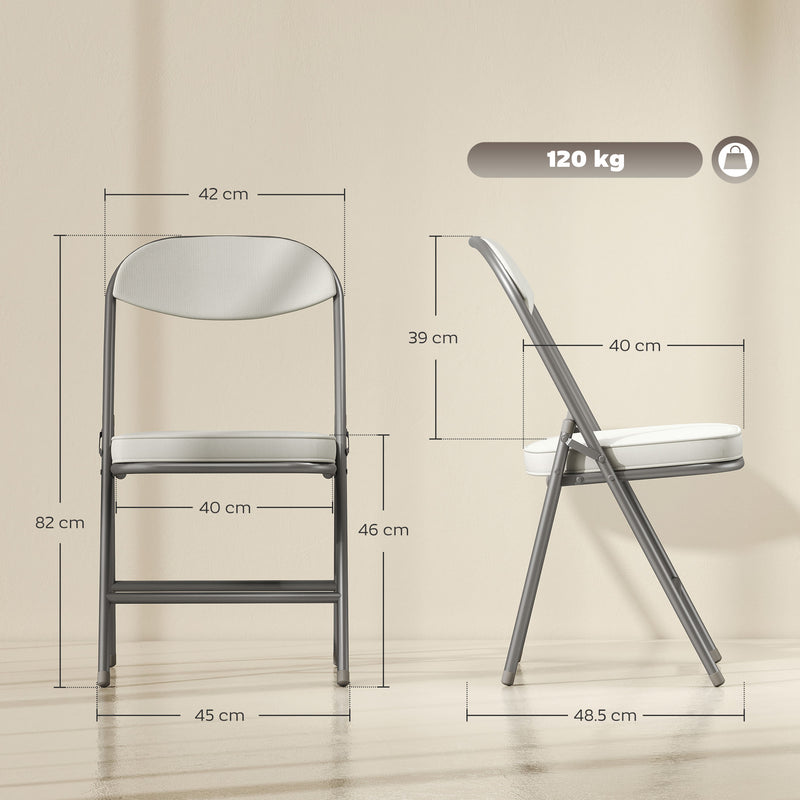 Folding Dining Chairs Set of 4 with Padded Seat for Extra Guest Seating Cream Grey Homcom