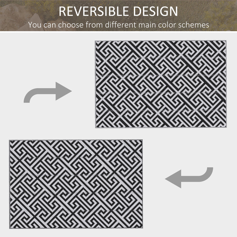 Large Reversible Outdoor Rug for Camping Garden or Picnic Lightweight Plastic Mat Black White  182L x 274W