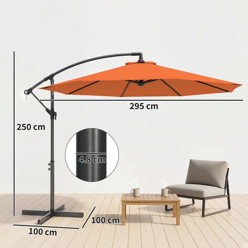 3m Orange Cantilever Parasol with Cross Base for Unobstructed Garden Shade Outsunny