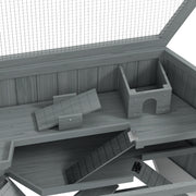 Grey 3 Tier Wooden Hamster Cage with Sliding Tray Seesaws and Water Bottle by PawHut