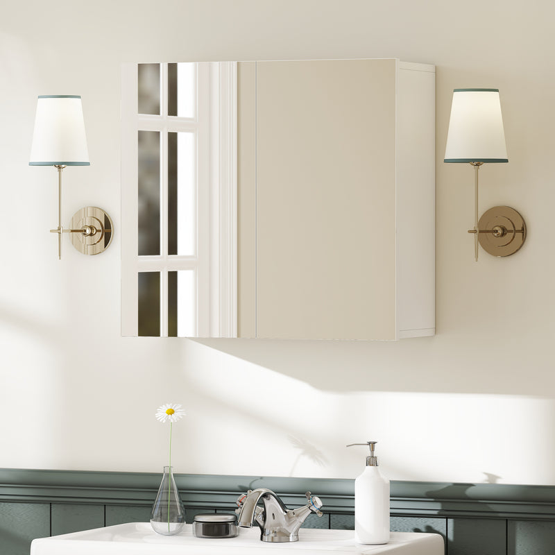 Wall Mounted Double Door Bathroom Cabinet With Mirror And Storage Shelves, White AOSOM