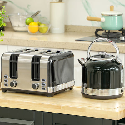 Black Polished Metal Cordless Kettle and Toaster Set for Modern Kitchens by HOMCOM