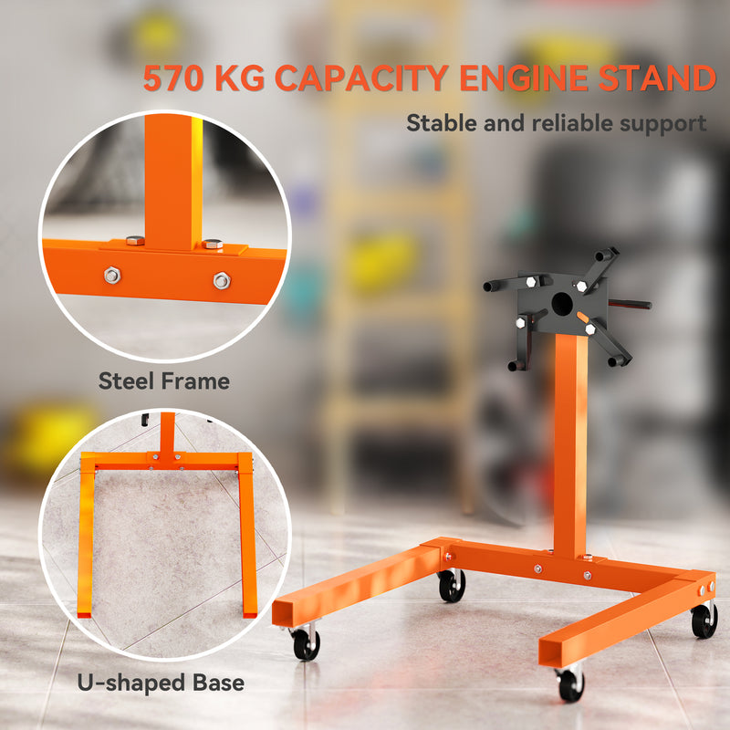 Engine Stand with 360° Rotating Head for Safe Home Garage Repairs Orange Black AOSOM