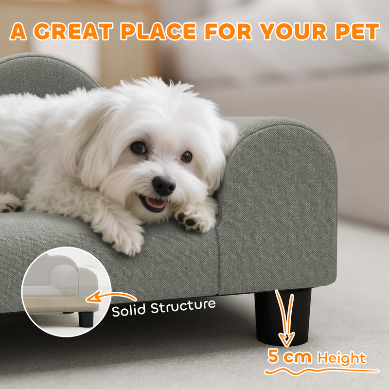 Elevated Dog Sofa Bed with Backrest and Armrests for Small Pets Ideal for Indoors Grey