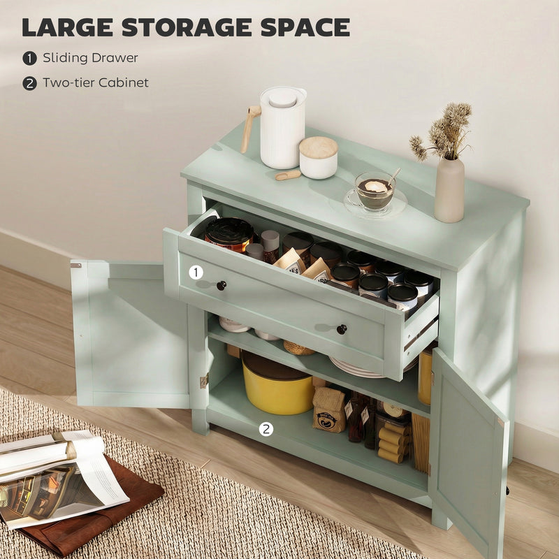 Modern Green Wooden Sideboard Storage Cabinet With Adjustable Shelf and Drawer for Kitchen