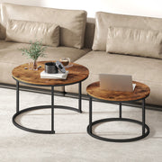 Set of 2 Round Nesting Coffee Tables with Metal Frame Ideal for Living Room Use Rustic Brown