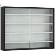 Wall Display Cabinet with Adjustable Shelves and Sliding Glass Doors for Ornaments Black AOSOM