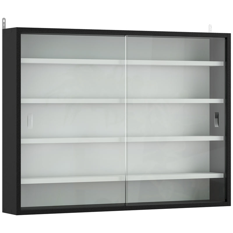 Wall Display Cabinet with Adjustable Shelves and Sliding Glass Doors for Ornaments Black AOSOM