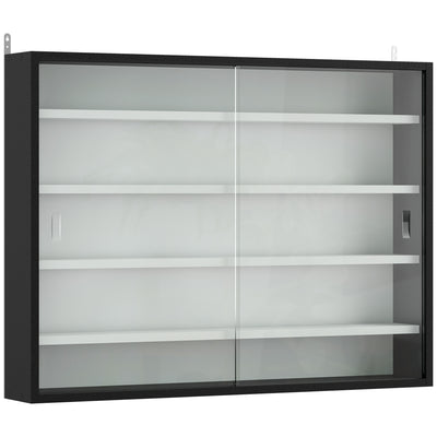 Wall Display Cabinet with Adjustable Shelves and Sliding Glass Doors for Ornaments Black AOSOM