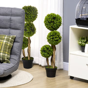 Set of 2 Artificial Boxwood Topiary Trees in Pots for Indoor and Outdoor Use Light Green