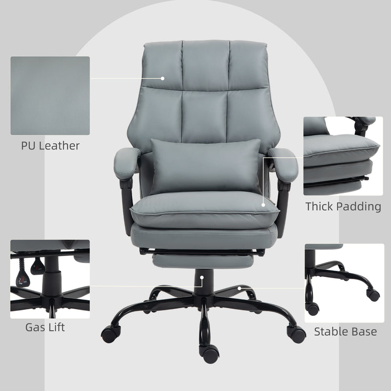 Grey Faux Leather Reclining Executive Swivel Office Chair With Footrest by HOMCOM