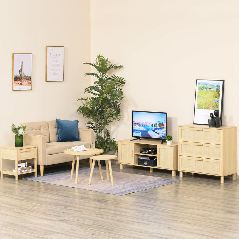 Rattan Bedside Table With Drawer And Shelf For Bedroom Or Living Room Storage