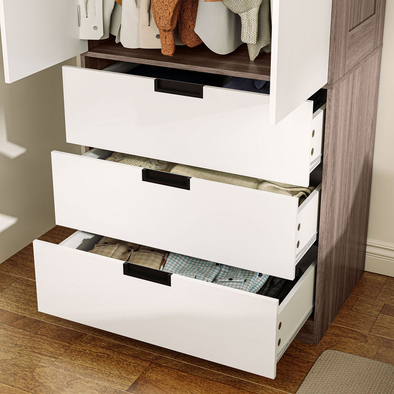 Two Door Wardrobe with Drawers for Bedroom Storage, White and Brown by HOMCOM