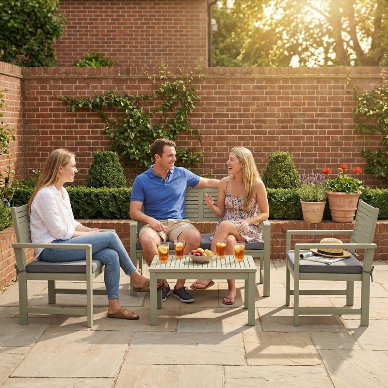 Outsunny 4 Seater Wooden Garden Furniture Set with Loveseat, Armchairs, Table, Acacia Wood Garden Sofa Set, Light Grey AOSOM