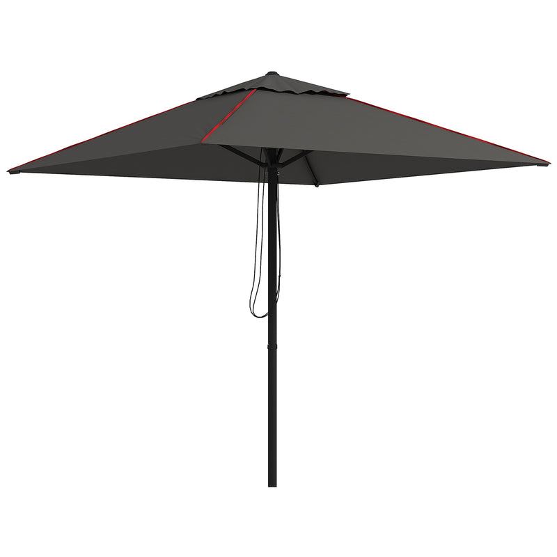 Grey and Red 215cm Square Garden Parasol with Contrast Piping for Stylish Shade