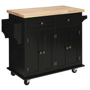 Black Rolling Kitchen Island Trolley with Rubber Wood Top and Storage by HOMCOM