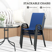 4 Seater Garden Furniture Set with Stackable Chairs and Easy Clean Round Glass Table for Outdoor Use Dark Blue Outsunny