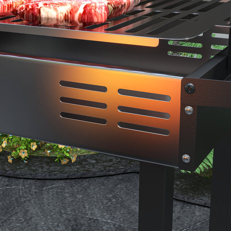 Charcoal Rotisserie BBQ Grill Roaster With Adjustable Grate And Side Shelves For Chicken